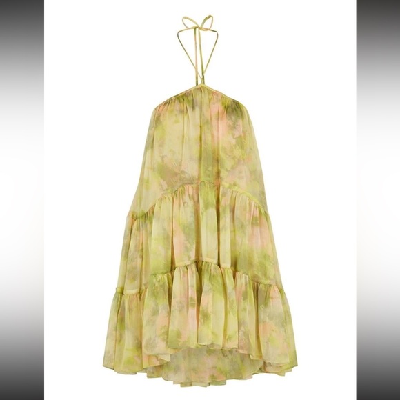 MISA Los Angeles Size Small Sastra Mini Dress In Chartreuse Abstract Halter Neck - Picture 1 of 13